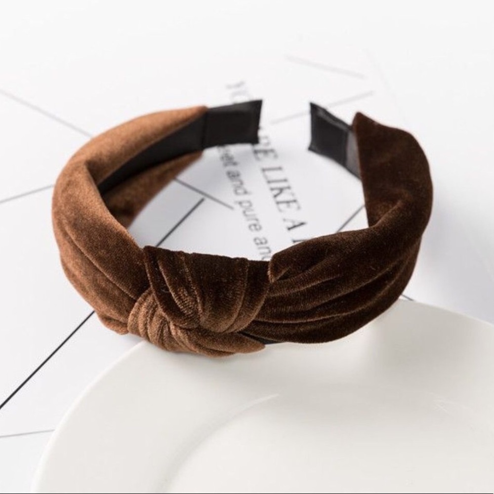 Chocolate Brown Velvet Knot Twisted Turban Headband